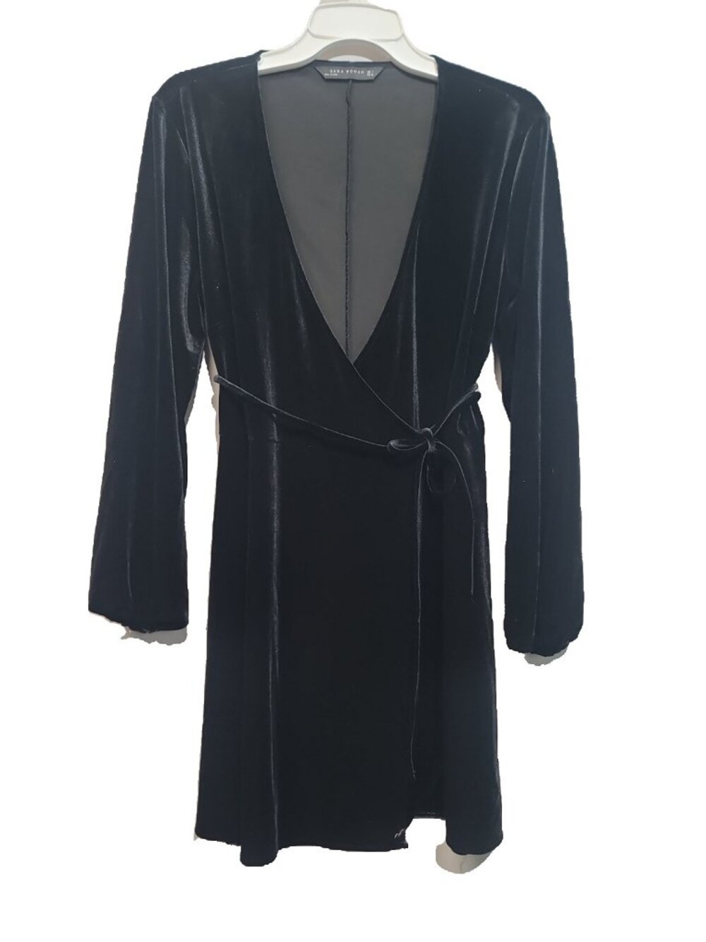 Zara Woman Black Velvet Mini Wrap Dress Size L Good